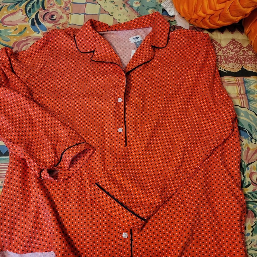 NWT Old Navy PJ Top ~ Blouse ~ Retro MCM Menswear Style ~ Women's XXL